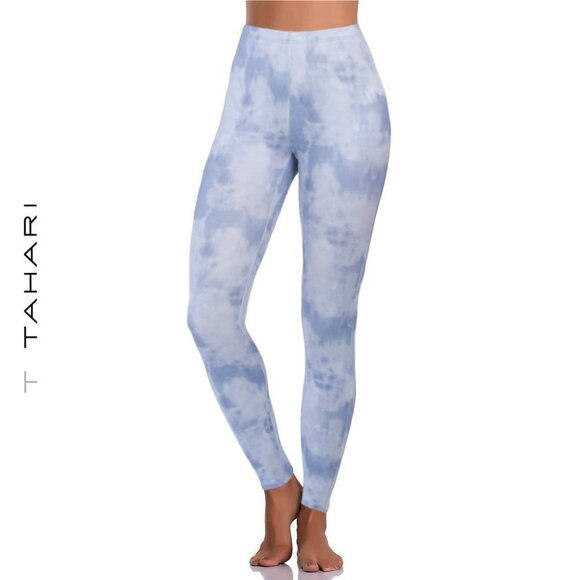 NWT T TAHARI High Rise Cloud Tie Dye Print Active Casual Ankle Leggings - Picture 1 of 4